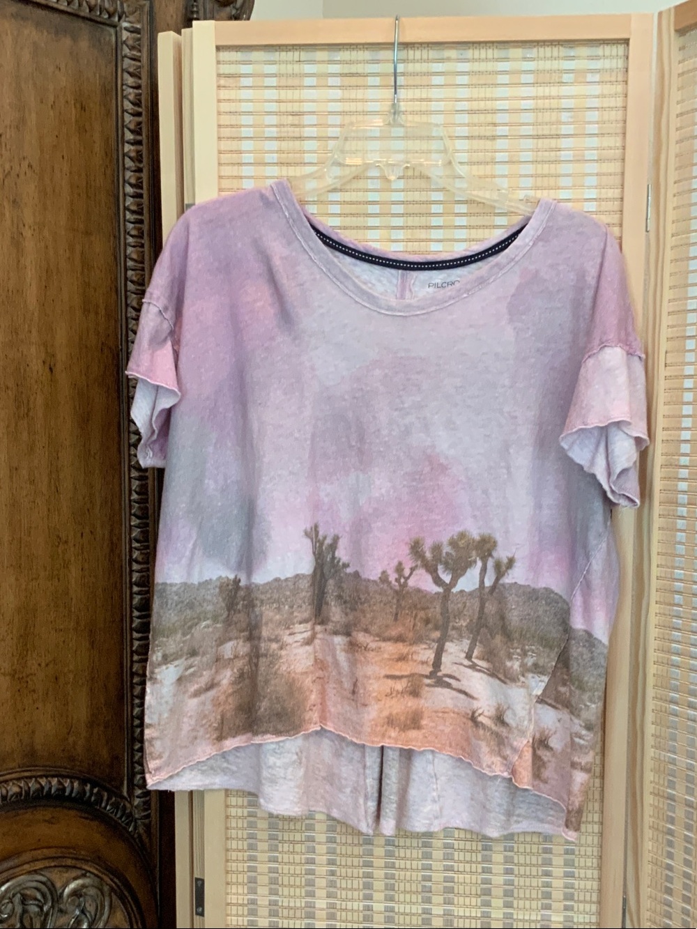 Anthropologie Pastel Pink Desert Print cap sleeve XL